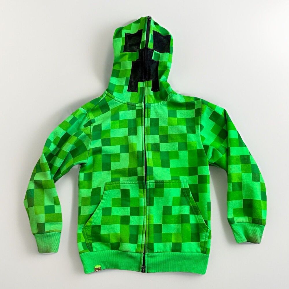 Jinx Minecraft Creeper Full Zip Hoodie Sweatshirt Mask Boys Size Small Green